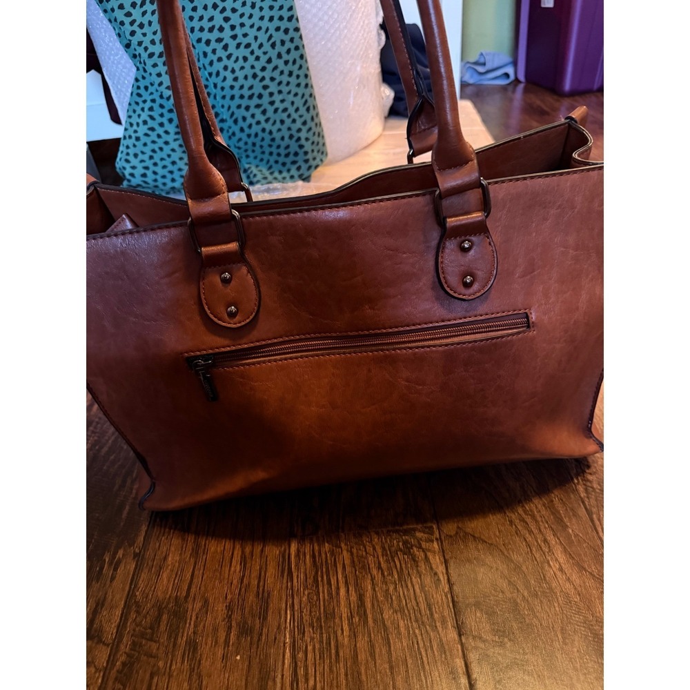 Lovevook Laptop Tote Bag Brown Vegan Leather Work Briefcase Crossbody Satchel - Picture 2 of 5